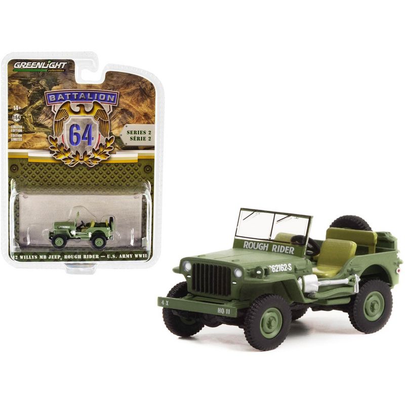 1942 Willys MB Jeep #20362162-S Green "U.S. Army World War II - Rough Rider" "Battalion 64" 1/64 Diecast Model Car by Greenlight, 1 of 4