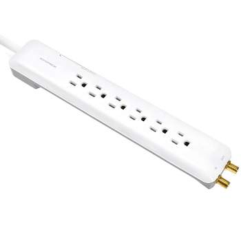 Monoprice Power & Surge - 6 Outlet Slim Surge Protector Power Strip With Coaxial Line Protection - 4 Feet - White | Cord UL Rated 1,080 Joules With