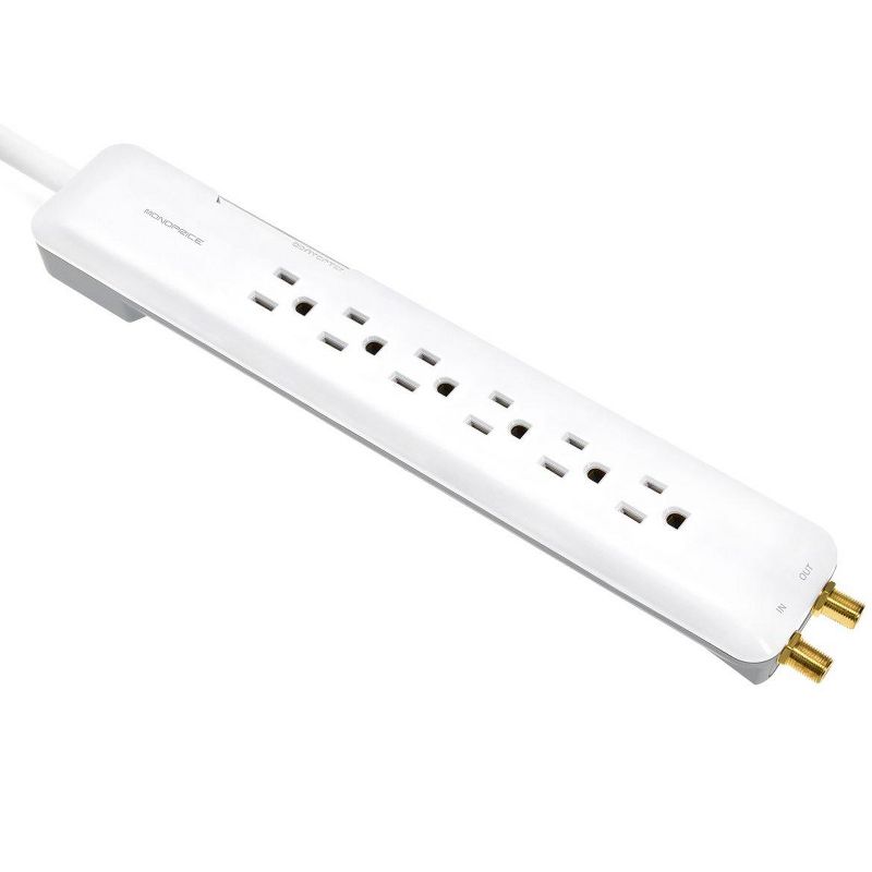 Monoprice Power & Surge - 6 Outlet Slim Surge Protector Power Strip With Coaxial Line Protection - 4 Feet - White | Cord UL Rated 1,080 Joules With, 1 of 7