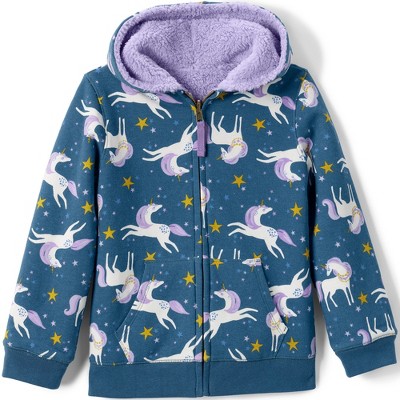 Lands' End Kids Reversible High Pile Fleece Hoodie - X-small - Evening Blue  Lavender Unicorns : Target