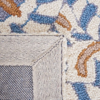 Ivory and Blue Hand-Hooked Floral Wool Area Rug, 9' x 12'