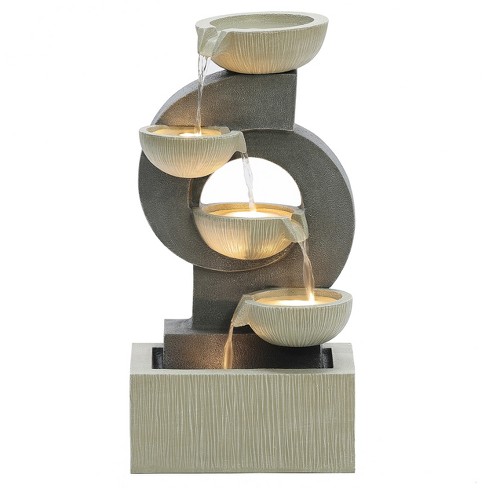 Luxenhome Gray Curves And Cascading Bowls Resin Outdoor Fountain With ...