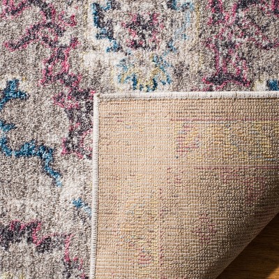 Grey and Blue Synthetic Vintage Runner Rug, 2'3" x 10'