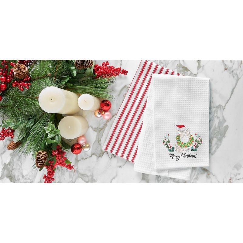 C&F Home 27" x 18" "Meowy Christmas" Sentiment Featuring Cat in Santa Hat Embroidered & Waffle Weave Kitchen Dish Towel, 2 of 4