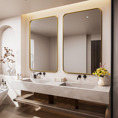 Tempered Glass Rounded Rectangle Framed Wall-Mounted Bathroom Vanity Mirror