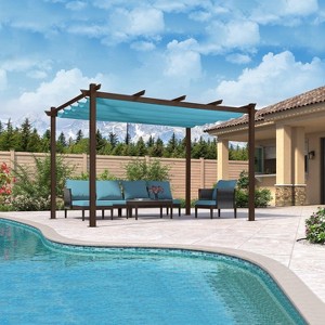 PURPLE LEAF Outdoor Metal Pergola with Retractable Canopy Patio Shade Cover for Garden Pool Yard Brown Aluminum Frame - 1 of 4