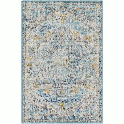 Mark & Day Olivia 3'11"x5'7" Rectangle Woven Indoor Area Rugs Ivory Cream/Teal/Yellow: Stain-Resistant, Pet Friendly, Traditional