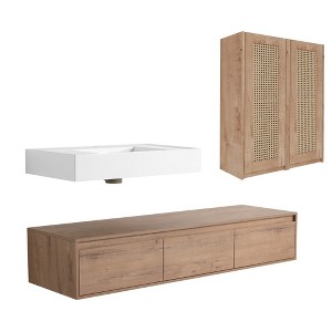ChicFurnit Bathroom Vanity 60 Inch Wall Mounted Vanity Resin Sink 2 Large Cabinet Soft Close Drawer for Bathroom, Brown, 58.7"*18.1"*15.8" - 1 of 4
