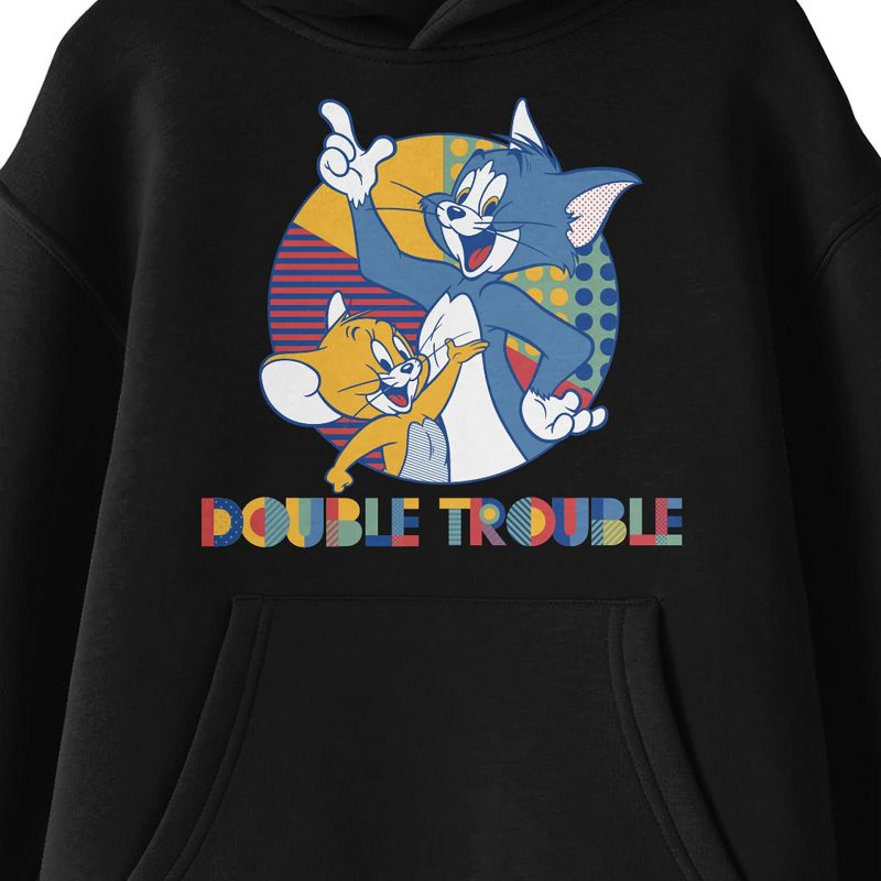 Tom & Jerry Double Trouble Long Sleeve Boys' Black Hooded Sweatshirt, 2 of 4