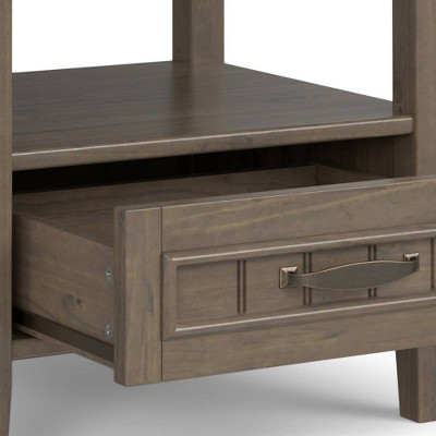 Smoky Brown Solid Wood Rectangular End Table with Drawer