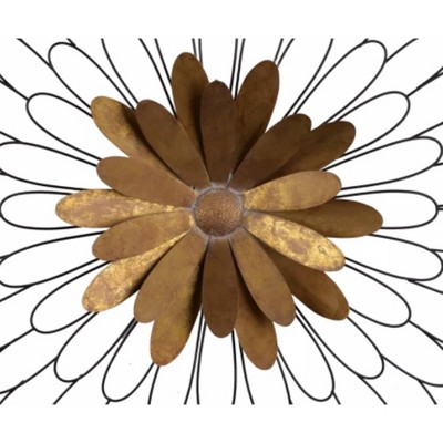 Ashlyn 30" Gold and Natural Iron and Wood Floral Wall Art