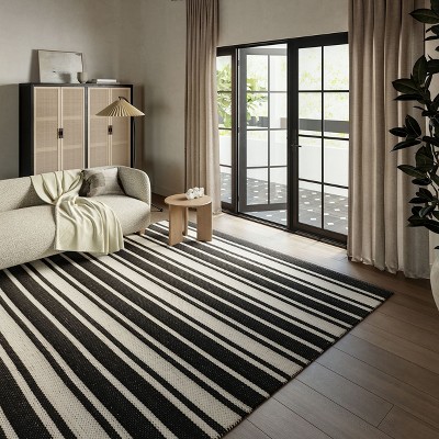 Bowery Charcoal and Off-White Handmade Wool Striped Area Rug, 5' x 8'