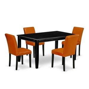 HomeStock 5-Piece Rectangle Black Finish Solid Wood Top Dining Table with 4 Parson Chair - 1 of 4