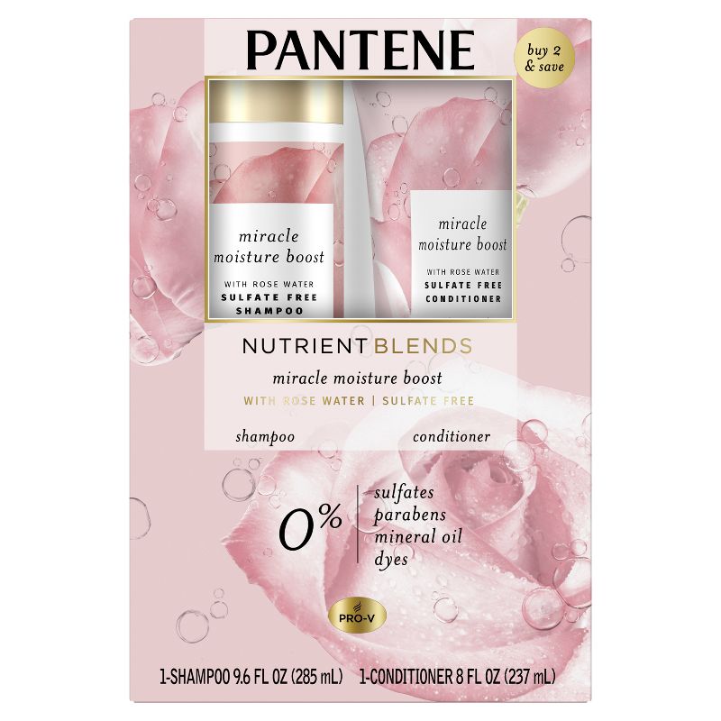 Pantene Sulfate Free Rose Water Shampoo and Conditioner Dual Pack, Nutrient Blends - 17.6 fl oz, 3 of 12