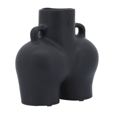 Black Ceramic Sculptural Half Body Vase, 7-inch