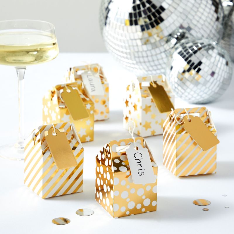 Juvale 36-Pack Mini Gold Gift Boxes - Tiny 2x2x2 Favor Boxes for Wedding, Birthday, Treats, with Tags and String (3 Patterns), 3 of 9