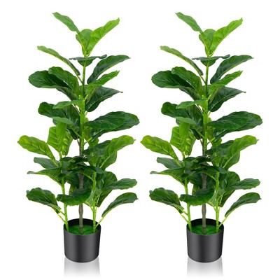 Tangkula Artificial Tree 2-pack Artificial Fiddle Leaf Fig Tree For ...