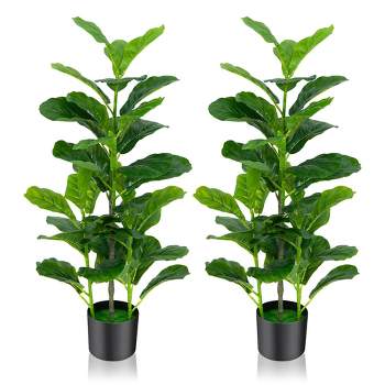 Tangkula Artificial Tree 2-Pack Artificial Fiddle Leaf Fig Tree for Indoor & Outdoor