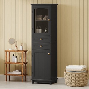 NicBex Tall Bathroom Storage Cabinet with Adjustable Shelves,63" Floor Cabinets with 2 Drawers and Glass Doors,Storage Cabinet for Bathroom - 1 of 4