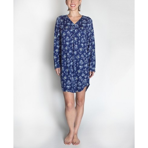 Collections Etc Long Sleeve Floral Flannel Nightgown with Scoop