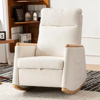 CAVINAS Polyester Glider Rocking Chair with Footrest and High Backrest,Comfy Upholstered Rocking Chairs,Nursery Accent Chair for Bedroom