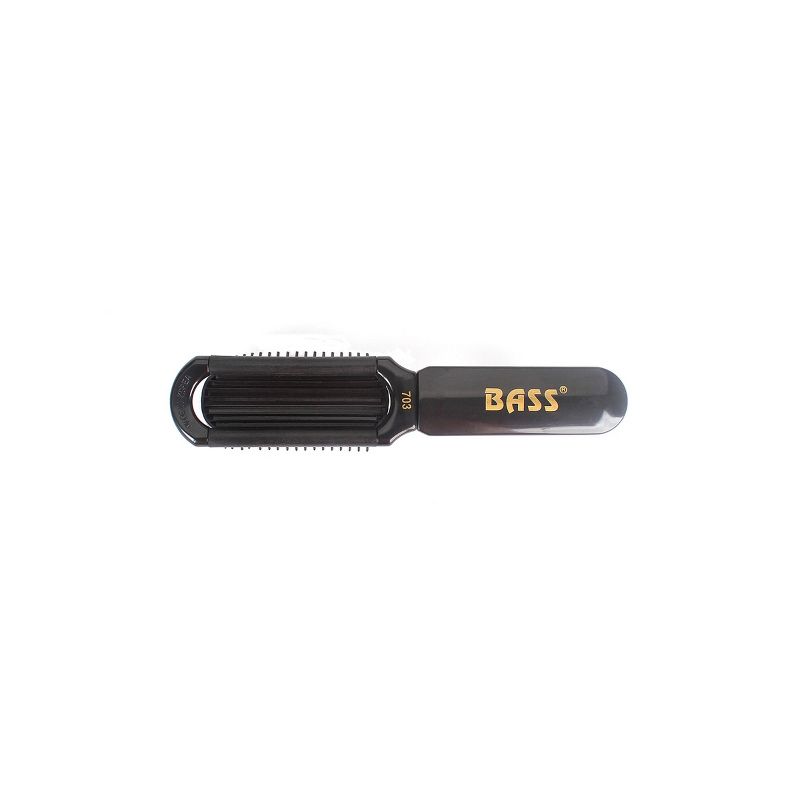 Bass Brushes The Travel Brush Style & Detangle Hair Brush Professional Grade Nylon Pins High Polish Acrylic Handle Fold Up Design with Mirror Black, 2 of 6