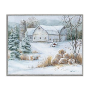 Stupell Industries Niveous Country Barn Snow Scene Framed Giclee Art, Gray, 30" x 24" - 1 of 4