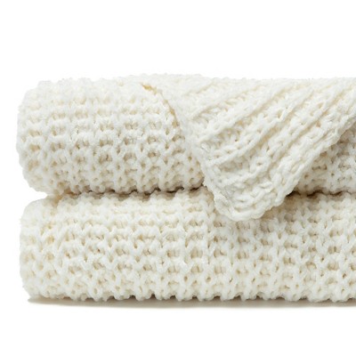 Pearl Off-White Knitted Chenille Throw Blanket 50" x 65"