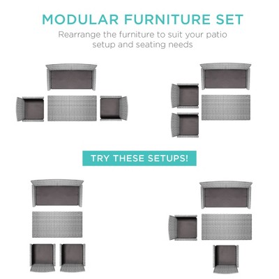 Gray 4-Piece Outdoor Wicker Patio Conversation Set with Cushions and Glass Table