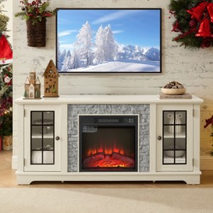 PAGED TV Stand with 18" Fireplace, Faux Stone Entertainment Console with 2-Door Storage & Adjustable Shelves, TV Stands for Living Room - 1 of 4