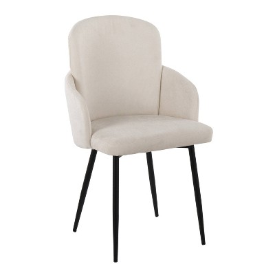 Set of 2 Cream Upholstered Dining Chairs with Black Metal Legs