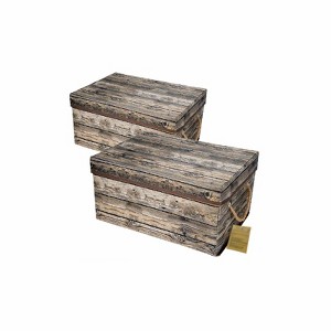 Aoibox Decorative Fabric Storage Boxes with Lids and Handles Foldable Organizer Bins Wood Grain Design 2 Pack 15.7x11.8x7.9 Inches - 1 of 4