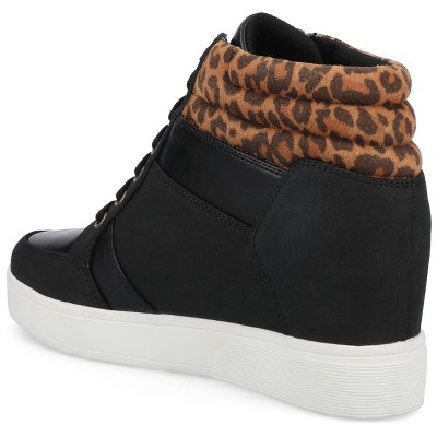 Женские кроссовки Journee Collection Journee Women's Clarity High Top Wedge Sneaker, Leopard/Camel 6 — фото 6