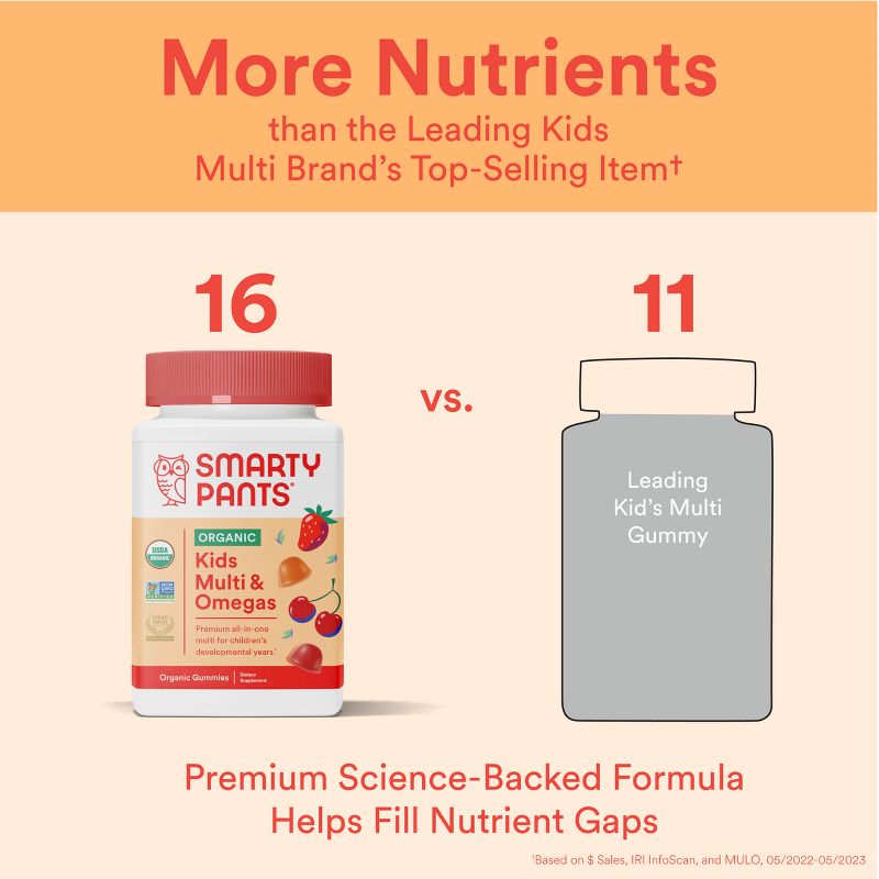 SmartyPants Organic Kids Multi &#38; Vegetarian Omega 3 Gummy Vitamins with D3, C &#38; B12 - 90 ct, 5 of 11