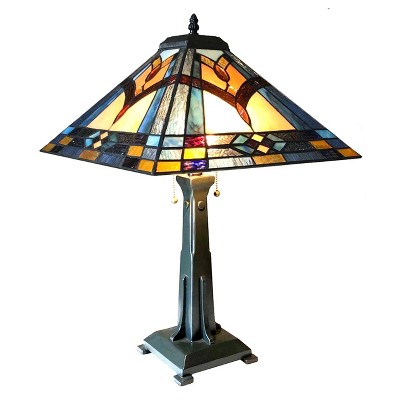 Chloe Lighting Ethan Mission 2 Light Tiffany-Style Antique Dark Bronze Table Lamp 16" Shade