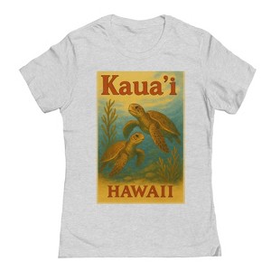 Rerun Island Women's Kauai Hawaii Turtles Short Sleeve Graphic Cotton T-Shirt - Heather Grey L - 1 of 4