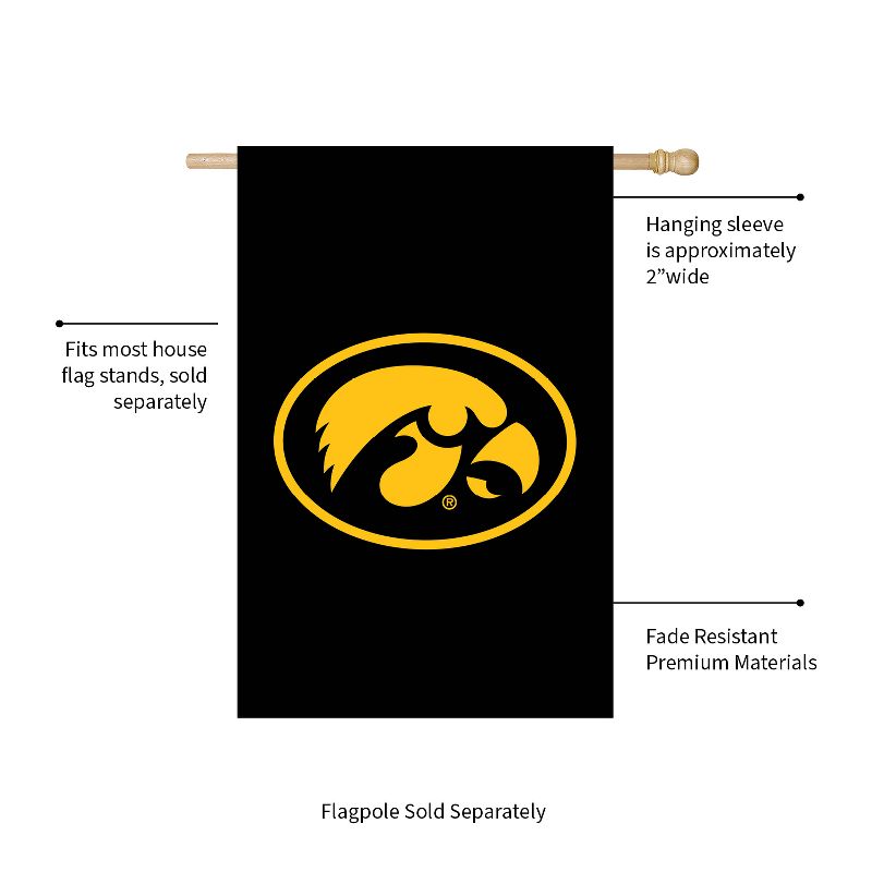 Evergreen NCAA University of Iowa Applique House Flag 28 x 44 Inches Outdoor Decor for Homes and Gardens, 3 of 8