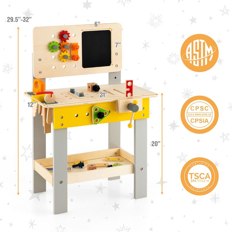 Costway Wooden Tool Bench Workbench Toy Play for Kids with Tools Set for Toddlers Ages 3 +, 3 of 11