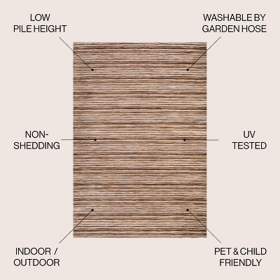 Heathered Natural Brown Stripe 6' Round Synthetic Area Rug