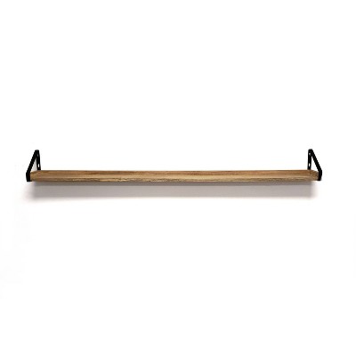 60" Solid Wood Ledge Wall Shelf with Rustic Metal Bracket - InPlace