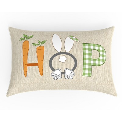 12"x18" Outdoor/Indoor Hop Lumbar Throw Pillow Off-White - Pillow Perfect: Velvet, Bunny Design, Rectangle