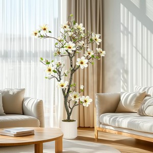 Artificial Magnolia Tree, Faux Flower Plant with Realistic Leaves for Indoor Outdoor Home Office Decor, White - 1 of 4