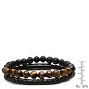 Steeltime Men's set of 2 brown leather braided bracelet and black lava and tiger eye beaded bracelet - 3 of 4