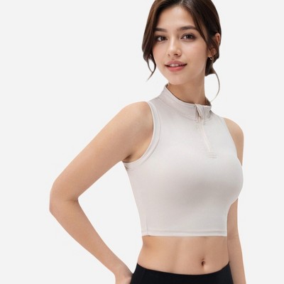 Anna-Kaci Active Women's Zip-Up Mock Neck Crop Top with Sleeveless Design