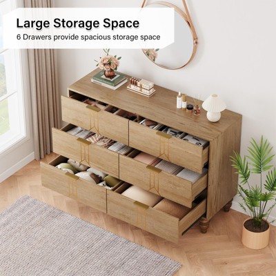 Wooden 6 drawer dresser, vintage pattern design, modern wardrobe with deep drawers, suitable for bedroom, living room, entryway