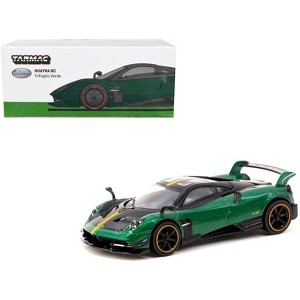 Pagani Huayra BC Trifoglio Verde Green Metallic and Black w/Yellow Stripes "Global64" Series 1/64 Diecast Model by Tarmac Works - 1 of 3