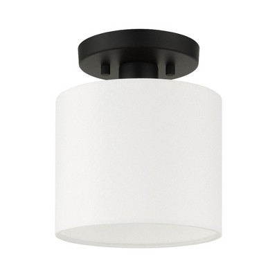 Black Steel Drum Shade Semi-Flush Mount Light