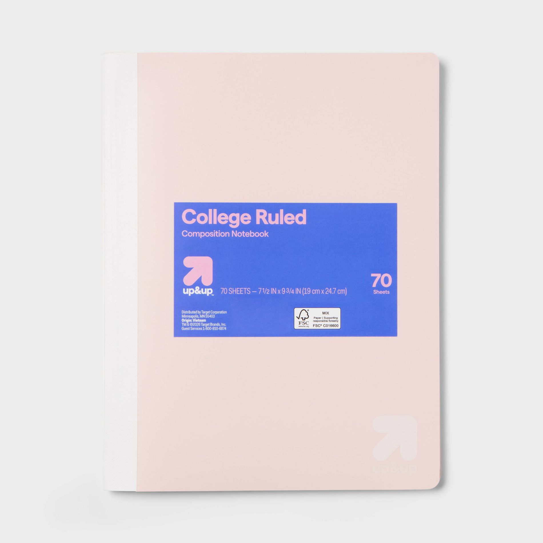 Composition Notebook 7.5"x9.75" Poly Cover 70 Sheets Pastel Pink - up&up™