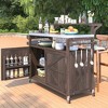 Whisen Outdoor Solid Wood Kitchen Island with Raised Shelf, Storage Cabinet with Stainless Steel Top, Internal Storage Rack - 2 of 4