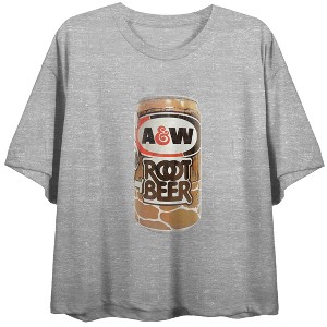 A&W Bring Home The Root Beer, Vintage Beer Can, Logo on Athletic Heather Short Sleeve Adult Crop T-Shirt - 1 of 4